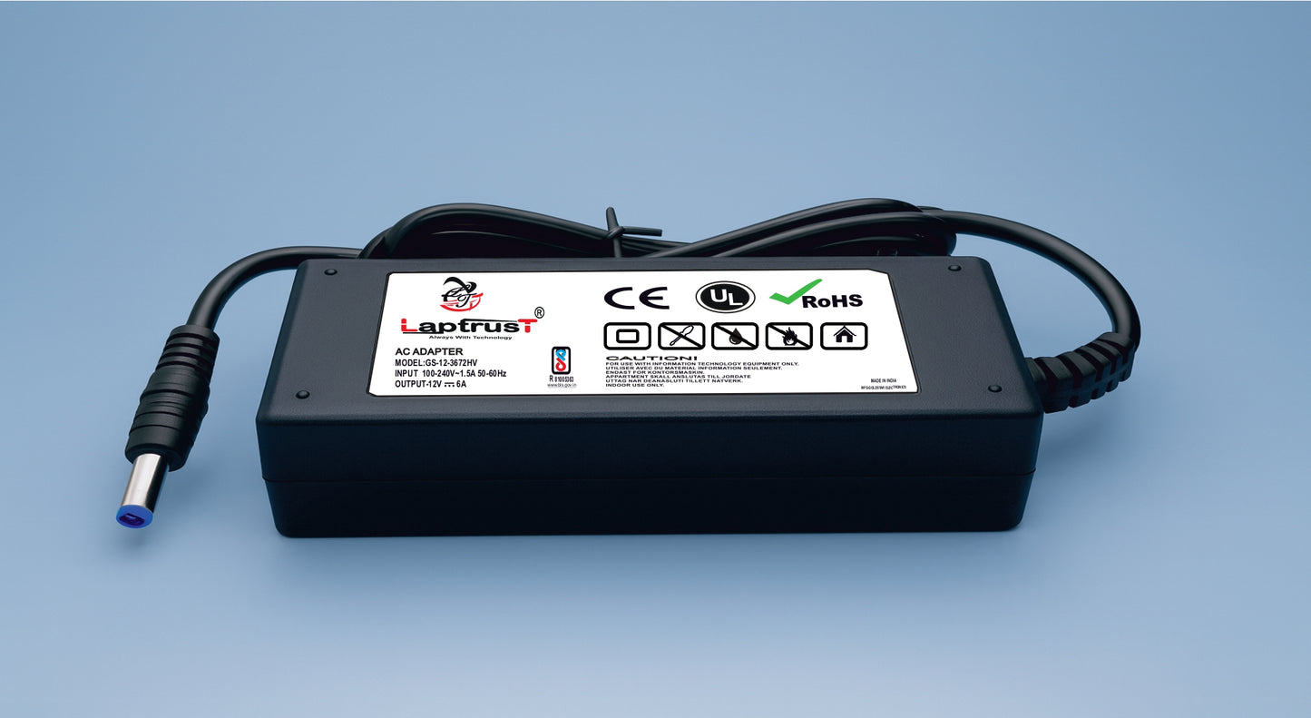12V 6A Power Adapter | LAPTRUST® | BIS Certified | Made in India